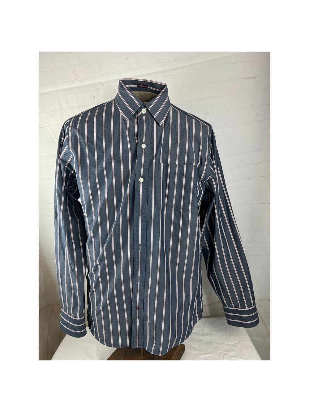 Duck Head Jeans Co Mens L Button Up Shirt Gray Striped Athletic Fit Long Sleeve